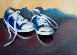 Lace 'em Up Blues Oil Paintng by Austin Artist Amy Hillenbrand