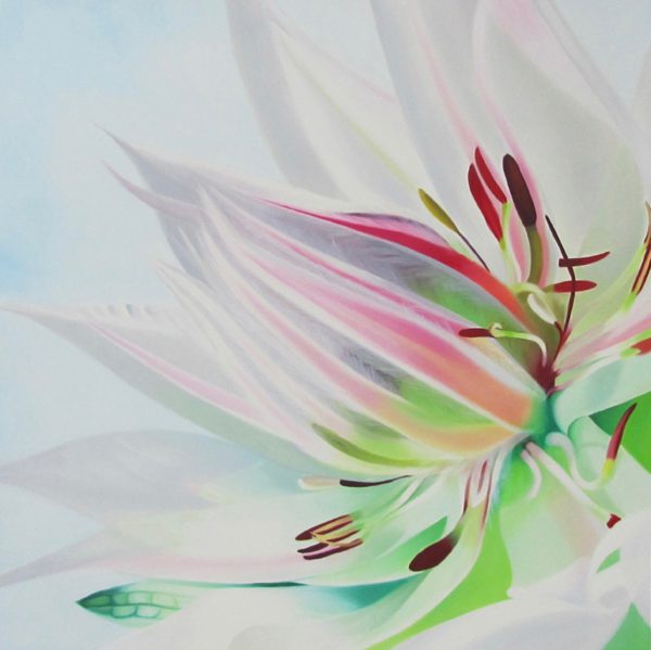 large floral painting, soft pastel colors on a light background