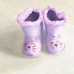 oil painting of pink baby shoes, art for infant room, art for baby room, art for baby nursery