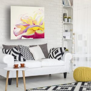 original oil painting of a rose, contemporary painting of a pink and yellow rose