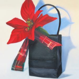 oil painting of red poinsettias, Christmas painting