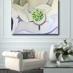 large oil painting of a white magnolia