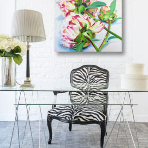 large floral oil painting of peony, pink