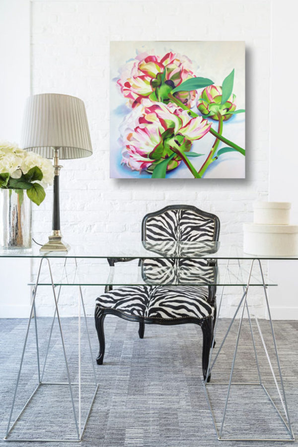 large floral oil painting of peony, pink