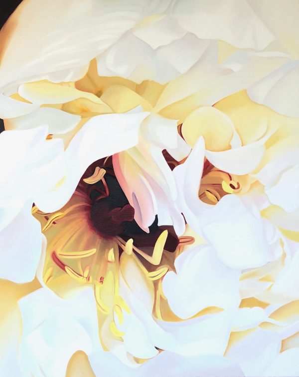 close up of yellow peony oil painting