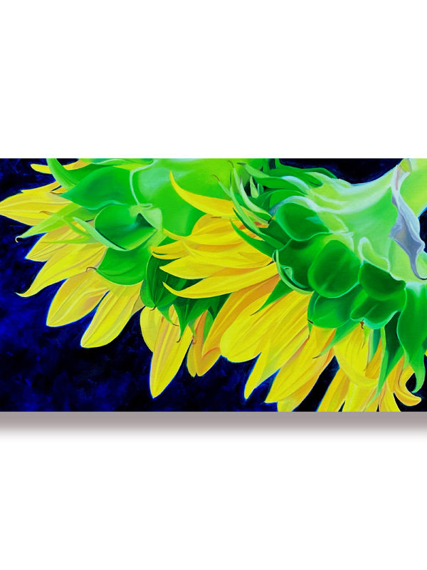 A oil painting of multiple sunflowers, sunflower painting for kitchen or living room, colorful painting of sunflowers