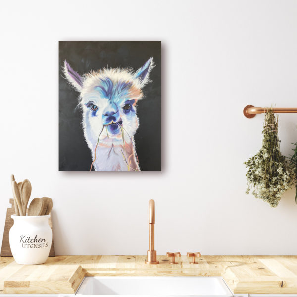 Alpaca painting in a mockup kitchen