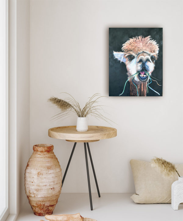 Mock up of Alpaca painting in frame in home interior background, beige room