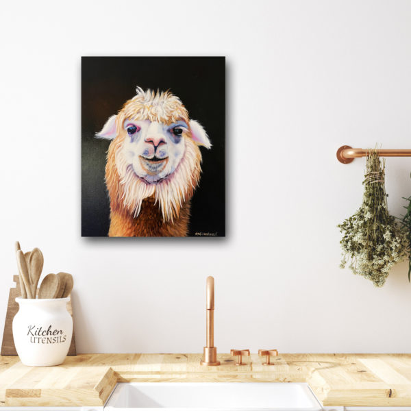 Alpaca painting in mockup of kitchen interior background, Farmhouse style,