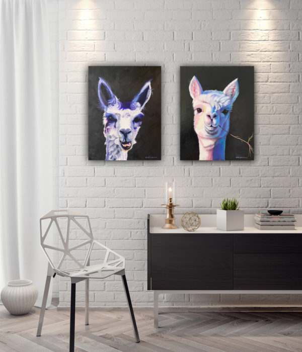 Living room with alpaca paintings of a modern design .